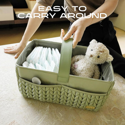 Luxurious Baby Diaper Caddy, Nursery Storage Basket for Newborn Essentials, Travel Baby Basket for Diapers Baby Wipes, Organizer Tote Bag Storage Bin, Baby Shower Gifts(Beige)