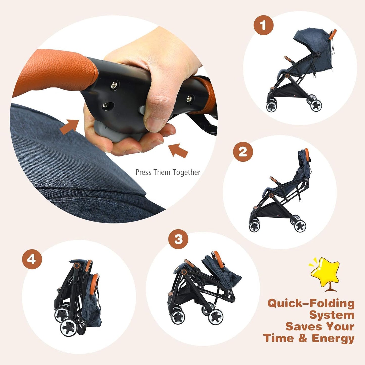BABY JOY Lightweight Baby Stroller, Compact Toddler Travel Stroller for Airplane, Infant Stroller w/ 5-Point Harness, Adjustable Backrest/Footrest/Canopy, Storage Basket, Easy One-Hand Fold, Beige