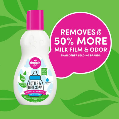 Dapple Baby Fragrance Free Bottle & Dish Soap - (3 Pack) 16.9 fl oz - Cleans Baby Bottles, Sippy Cups, Pacifiers, Breast Pumps, & More - Gently Removes Milk Film & Odors - Includes 1 Pump