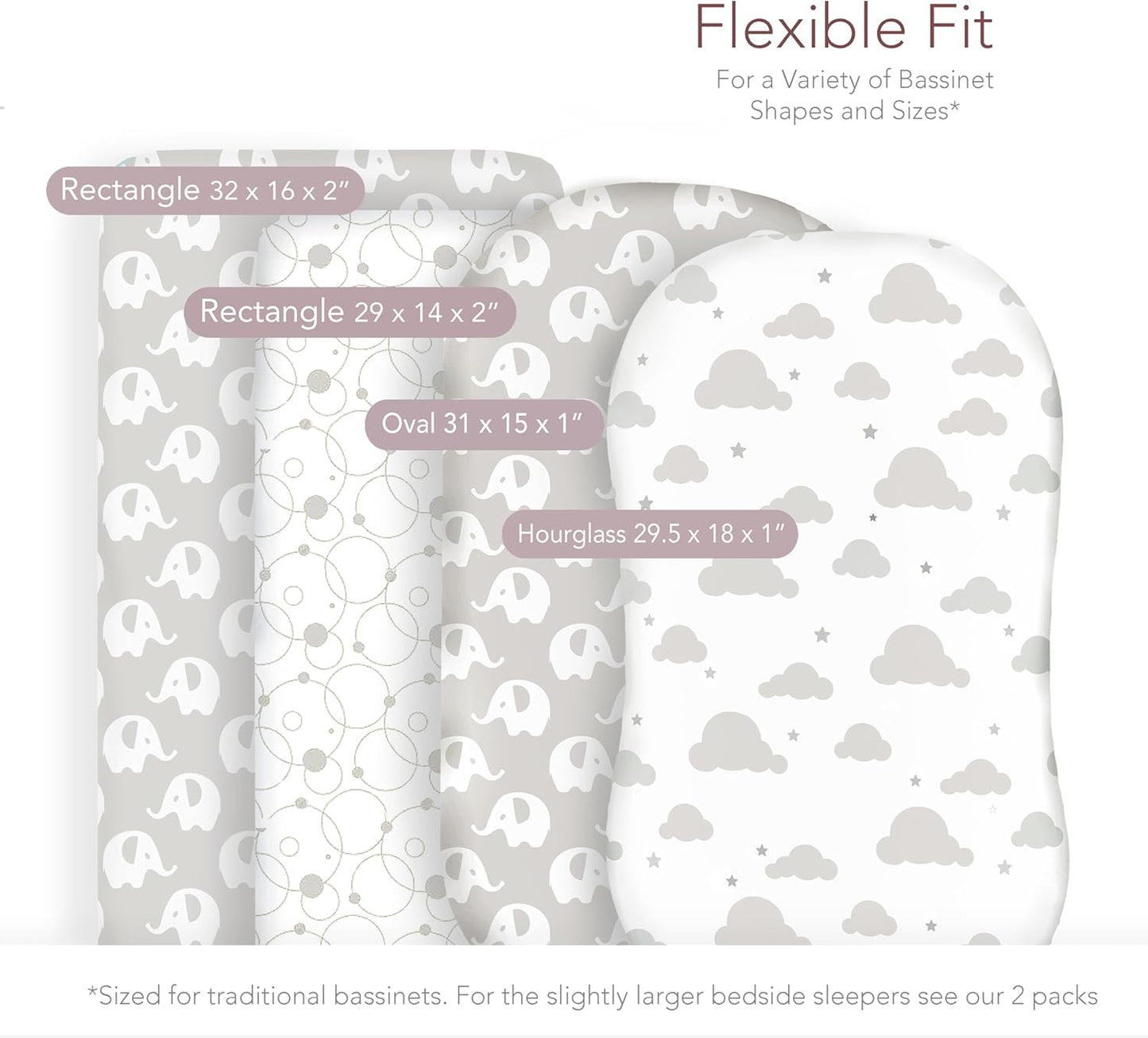 100% Organic Cotton 2 Pk Bedside Sleeper Bassinet Fitted Mattress Sheets Perfectly Compatible with Mika Micky, Baby Delight, Ronbei, Chicco, Cloud Baby, AMKE, Angelbliss, Arm's Reach. Cloud, Stripe