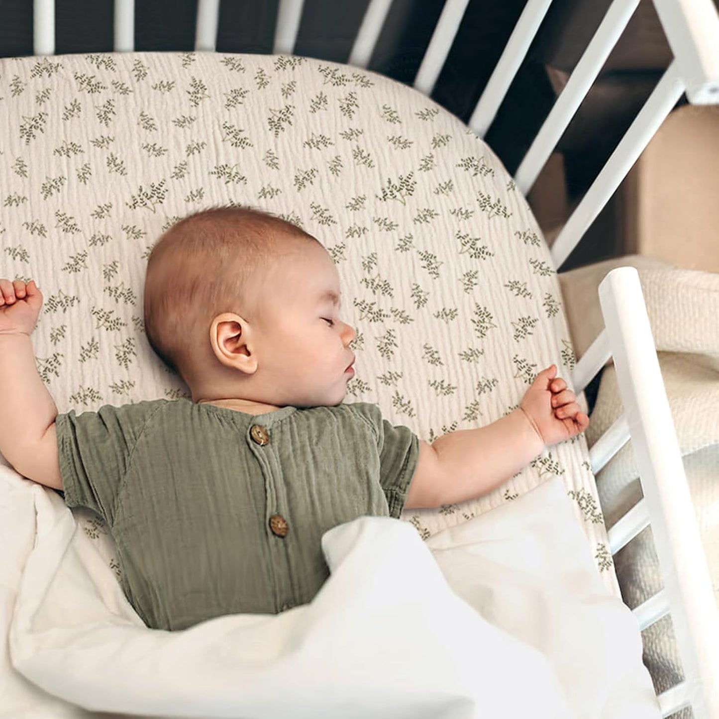 lulumoon Baby Bassinet Sheets Muslin: Cotton Bedside Bassinet Sheets Leaf for Boys - Fitted for Bedside Sleeper Mattress