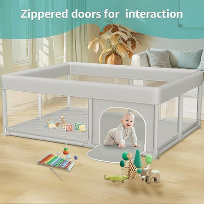 Hiaksedt Large Baby Playpen 65x50 Inch, PlayPen for Babies and Toddlers, Sturdy Safety Play Yard for Indoor & Outdoor with Zipper Gates, Anti-Fall