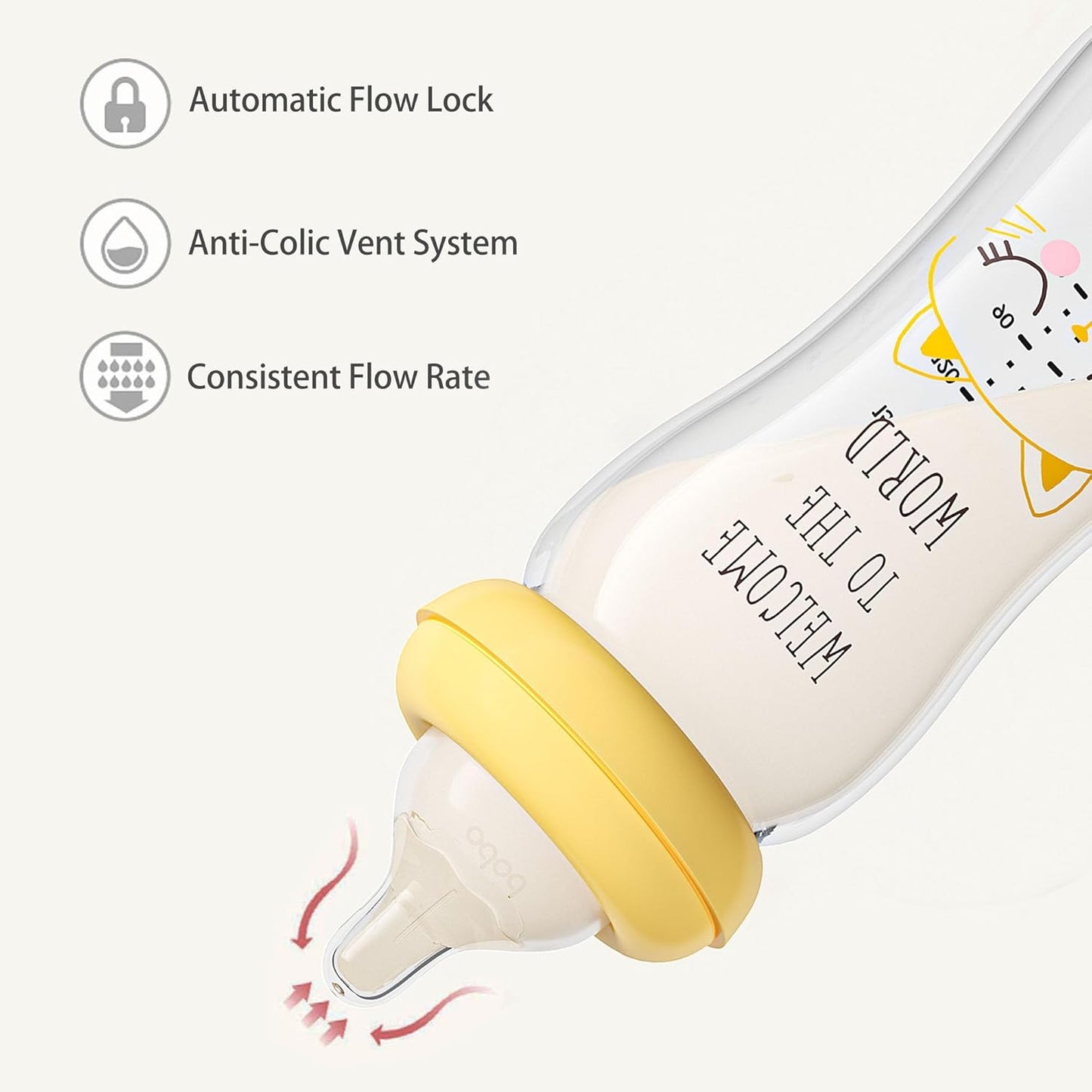 YOHKOH Natural Glass Baby Bottle with Level 1 Slow Flow Nipple, Newborn Anti-Colic Baby Bottles, Wide Neck Mushroom Baby Glass Bottle (Multicolour-A, 3.4oz (Pack of 4))