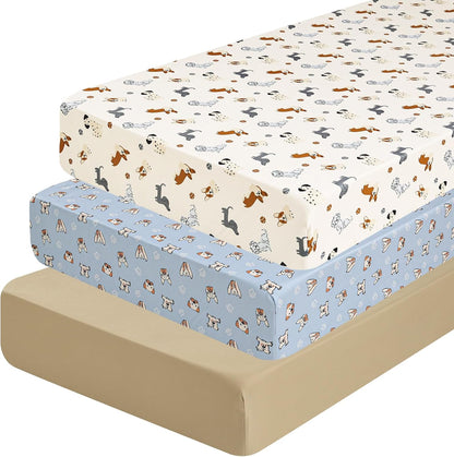 PHF 3 Pack Soft Mini Crib Sheets, Floral & Animal Pack N Play Sheets for Baby Boys Girls, No Slip Universal Fit for Pack N Play, Playard, Portable and Mini Crib Mattresses,Floral & Animal