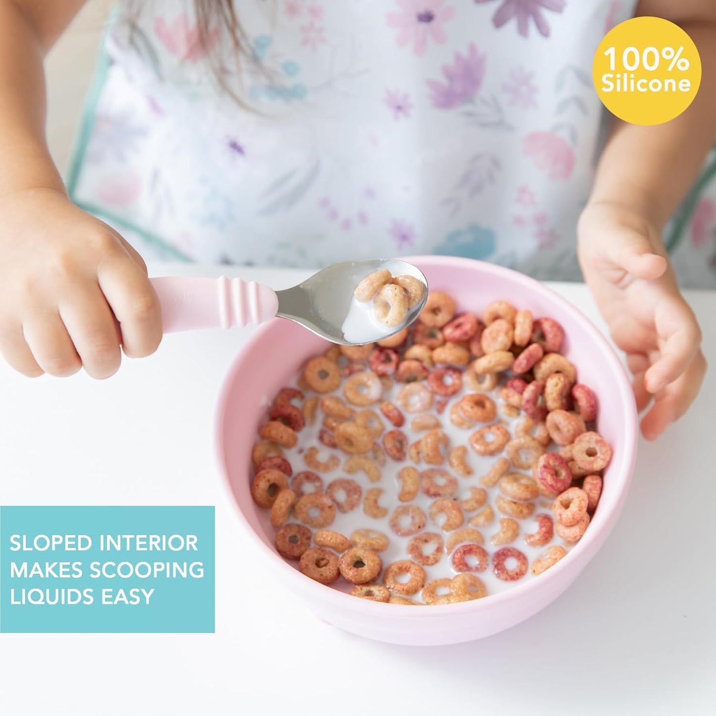 Bumkins Baby Bowl, Silicone Suction, for Babies, Toddlers and Kids, Baby Led Weaning, Feeding Essentials, Platinum Silicone, Non Skid Sticky Bottom, Supplies for Children Ages 6 Months Up, Gray