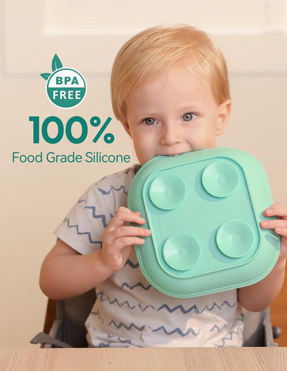 BABELIO Powerful Suction Plates for Baby and Toddler, 100% Food Grand Silicone, Divided, BPA Free, Microwave & Dishwasher Safe, Stay Put, 3 Pack