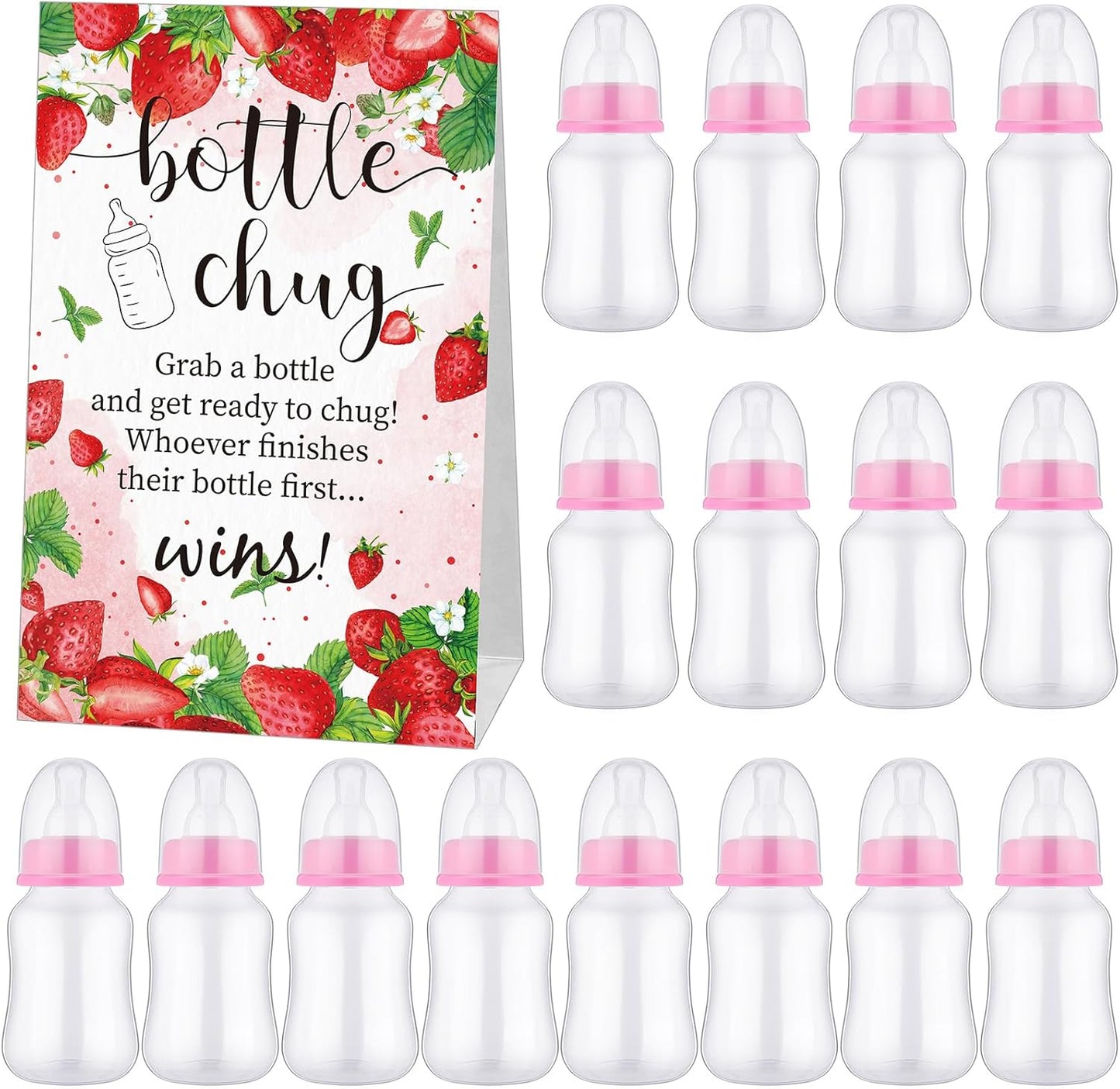 TrelaCo Bottle Chug Baby Shower Game 20 Pcs Baby Bottles Shower Favor with 1 Greenery Theme Sign for Gender Reveal Party Supplies Gifts(Green)