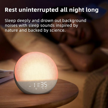 Sunrise Alarm Clock White Noise Machine: Natural Wake Up Light - Dimmable Clock with Bluetooth Speaker for Bedroom - 25 Sleep Sounds for Baby Adults Kids Putty