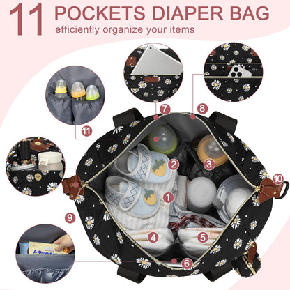 Pritent Diaper Bag Tote - Diaper Baby Bags with Pacifier Case, Shoulder Straps, Stroller Clips, Waterproof Large Mommy Maternity Travel Baby Bag for Mom and Dad, Green, Medium