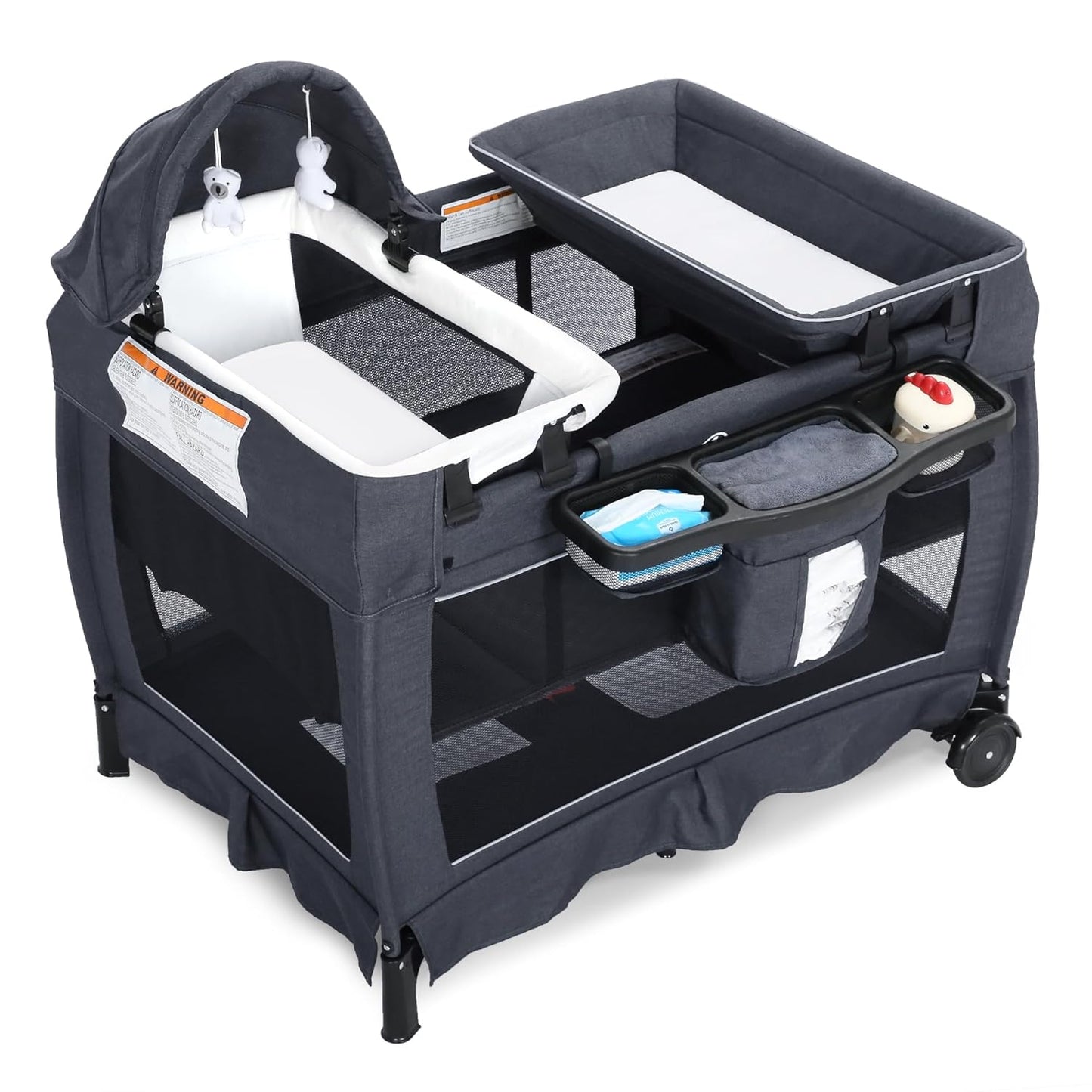 TODEFULL 4 in 1 Multifunctional Pack and Play, Foldable Baby Playards with Changing Table & Breathable Mesh, Baby Playpen for Babies and Toddlers, Black