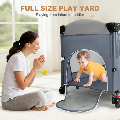5-in-1 Pack and Play Portable Crib for Baby,Multifunction Bedside Crib from Newborn to Toddlers,U-Shaped Diaper Changer,Playard,Safety Strap,Carry Bag