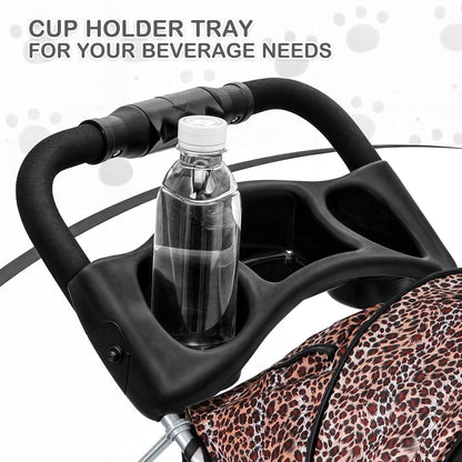 MoNiBloom Foldable Pet Stroller with Weather Cover, 3 Wheels Pet Strolling Cart for Small/Medium Dogs and Cats with Storage Basket and Cup Holder, Breathable and Visible Mesh for All-Season, Black