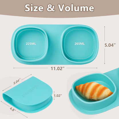 Baby Plates with Suction with Forks and Spoons, Foldable Silicone Toddler Plates, Baby Travel Essential, Microwave & Dishwasher Safe, Purple