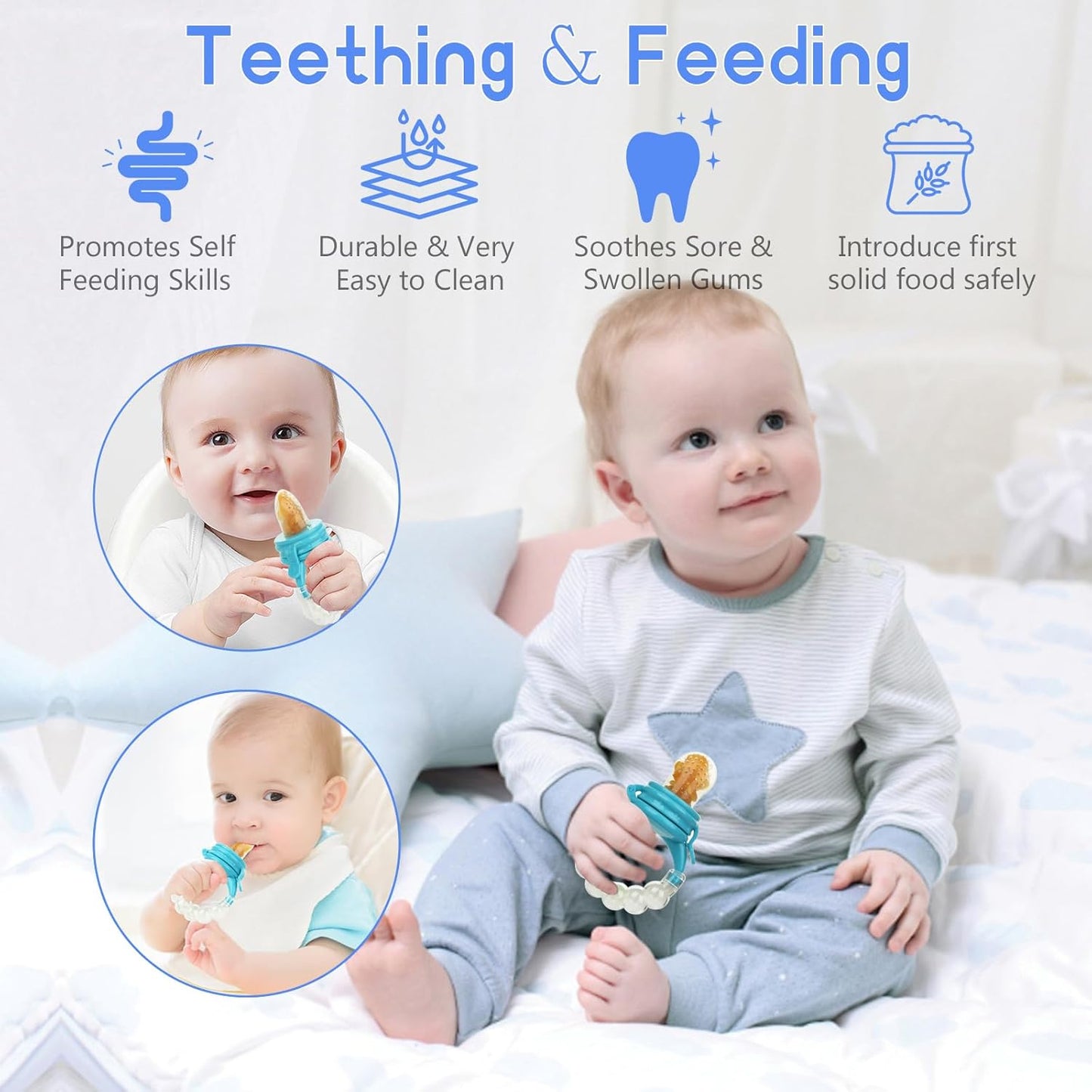 WAJIAYON Baby Fruit Feeder Pacifier - 12 Pack | 2 Infant Food Feeder Pacifier & 1 Babies Food Dispensing Spoon | Fresh Fruit Teethers for Babies | Silicone Feeder Baby,Infant Teething Feeders(Green)