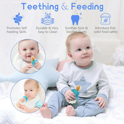 WAJIAYON Baby Fruit Feeder Pacifier - 12 Pack | 2 Infant Food Feeder Pacifier & 1 Babies Food Dispensing Spoon | Fresh Fruit Teethers for Babies | Silicone Feeder Baby,Infant Teething Feeders(Green)