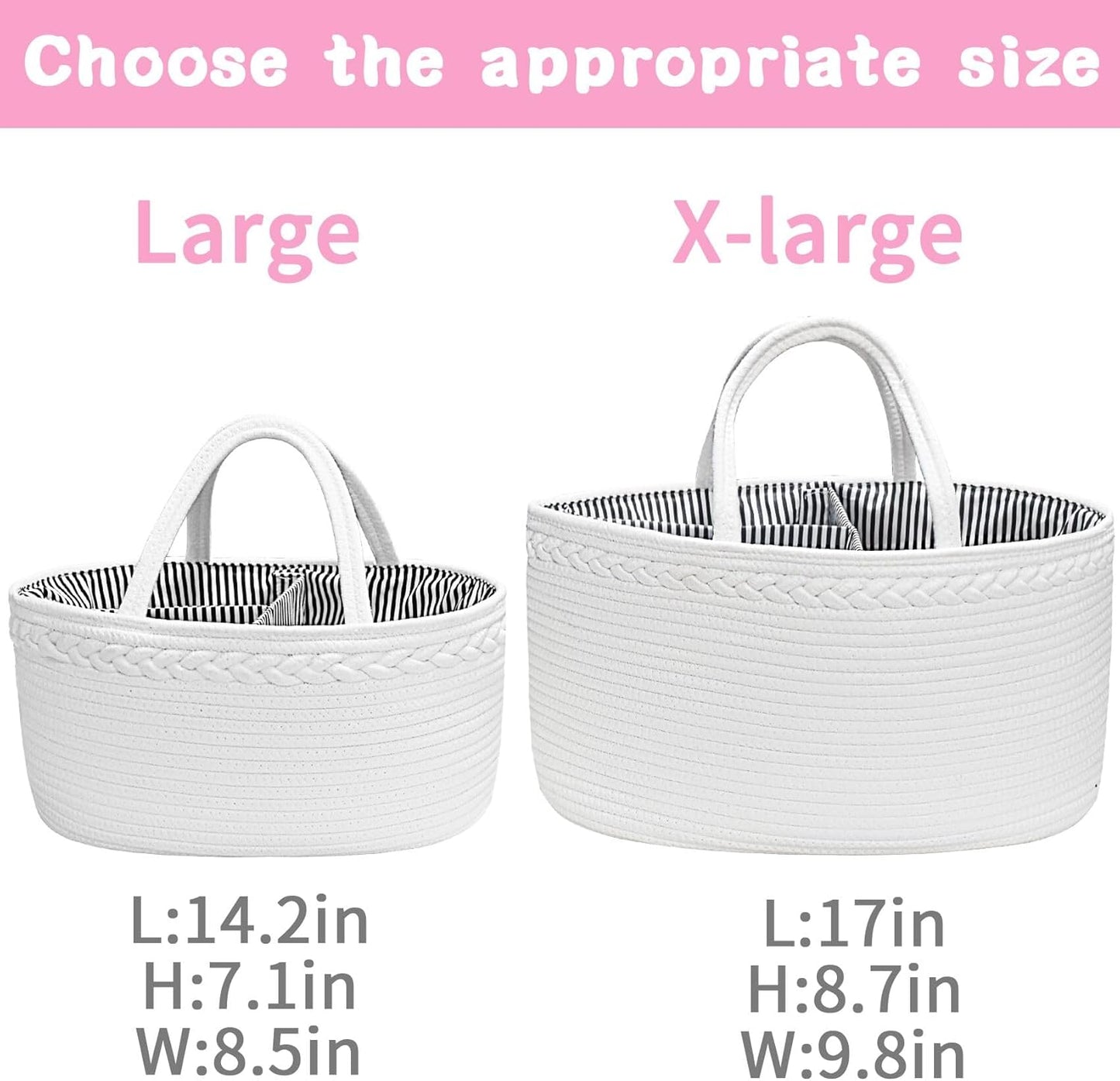 ABenkle Baby Diaper Caddy, Nursery Storage Bin and Car Organizer for Diapers and Baby Wipes, Cotton Rope Diaper Basket Caddy, Changing Table Diaper Storage Caddy
