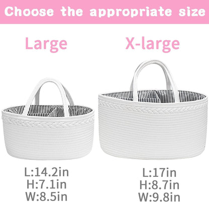 ABenkle Baby Diaper Caddy, Nursery Storage Bin and Car Organizer for Diapers and Baby Wipes, Cotton Rope Diaper Basket Caddy, Changing Table Diaper Storage Caddy