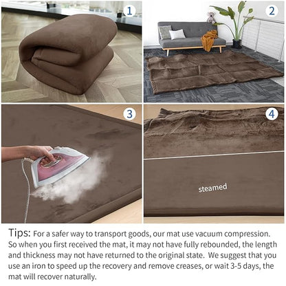 Baby Play Mat for Floor,1.3" Thick Elasti-Foam 74×50 Playpen Mat for Toddlers Infant kids,Water-Repellent Soft Coral Velvet for Tummy Time, Non-Slip Backing for Crawling,Tatami Style(Dark Brown)