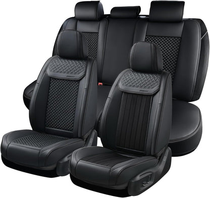 Coverado Leather Seat Covers for Car, Waterproof Car Seat Covers Full Set, 2 in 1 Conversions Car Seat Cover Protector Car Accessories Universal Fit for Most Cars SUVs and Trucks Beige