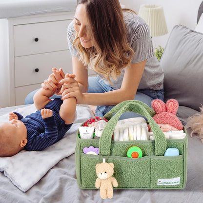 Buzz&Bloom Baby Teddy Diaper Caddy Organizer, Stylish Storage Basket for Newborn Essentials and Diaper Station, Gift for Baby Shower and Registry Must-Have (Beige)