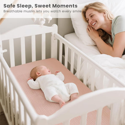 Konssy Muslin Fitted Bassinet Sheets 2 Pack for Baby Girl Boy, Soft Bedside Sleeper Bassinet Sheets Fit for Baby Bassinets, Moses Basket Oval Rectangle Pad/Mattress