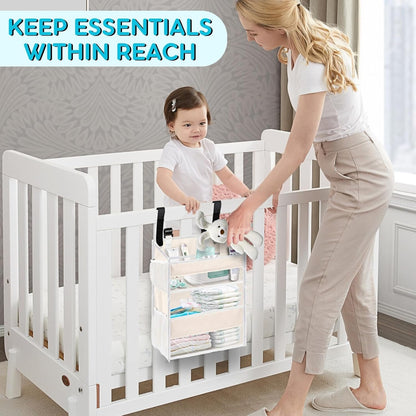 Ofiray-home Hanging Diaper Organizer for Changing Table,Cribs,Car,Playard or Wall & Nursery Organization-Durable 2-Tier Diaper Organizer with Mesh Pockets and Viewable Design, Won't Deform, Light Gray