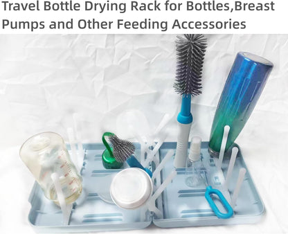 Travel Bottle Drying Rack Space Saving,Foldable Bottle Drying Rack with 16 Ribs,Portable Baby Bottle Drying Rack for Bottles,Breast Pumps and Other Feeding Accessories,Widely Used Daily Basis