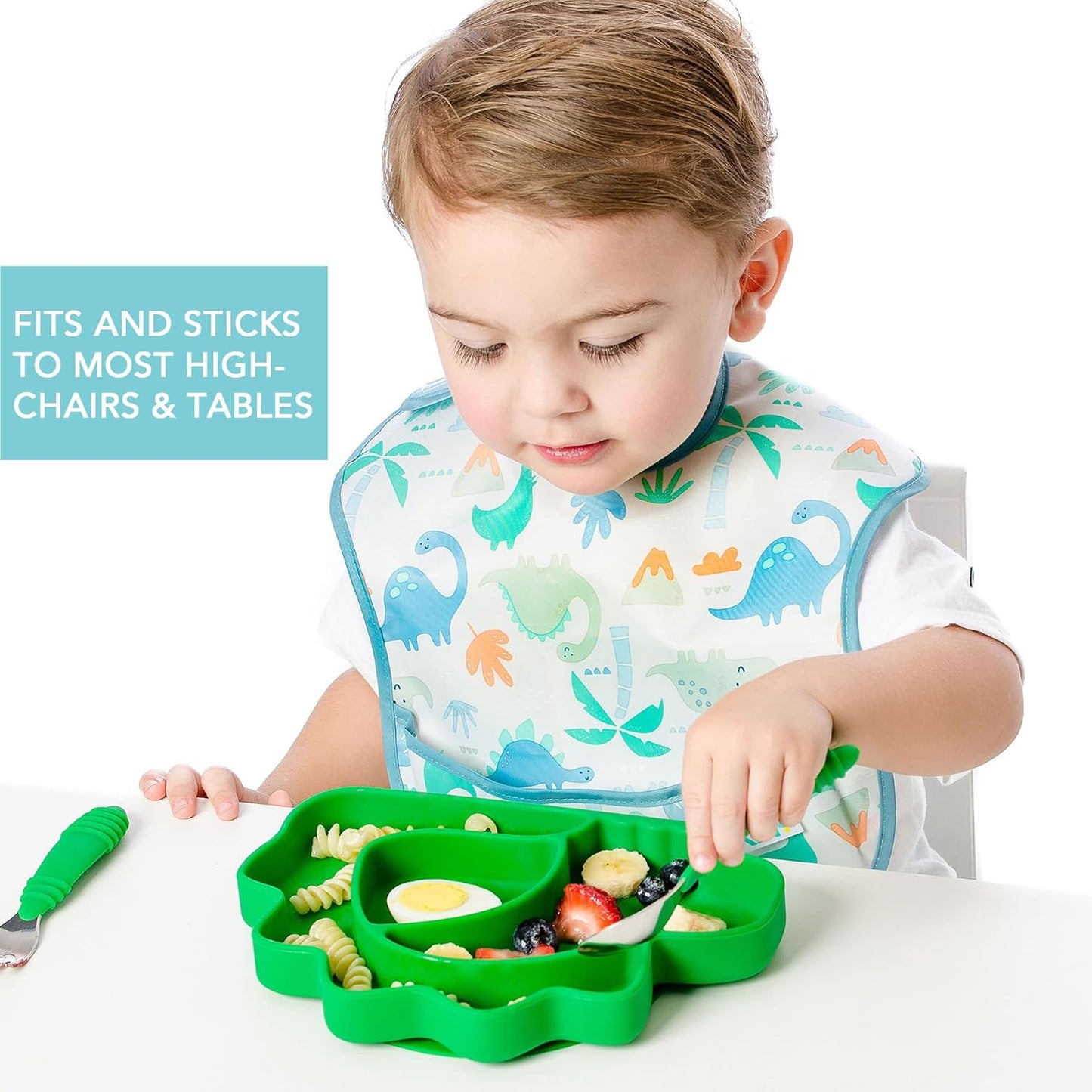 Bumkins Disney Toddler and Baby Suction Plate, Silicone Grip Dish, Baby Led Weaning, Kids Feeding Supplies, Non Skid Sticky Bottom, Platinum Silicone, for Children Ages 6 Months Up, Toy Story Alien