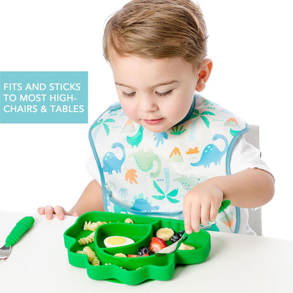 Bumkins Disney Toddler and Baby Suction Plate, Silicone Grip Dish, Baby Led Weaning, Kids Feeding Supplies, Non Skid Sticky Bottom, Platinum Silicone, for Children Ages 6 Months Up, Toy Story Alien