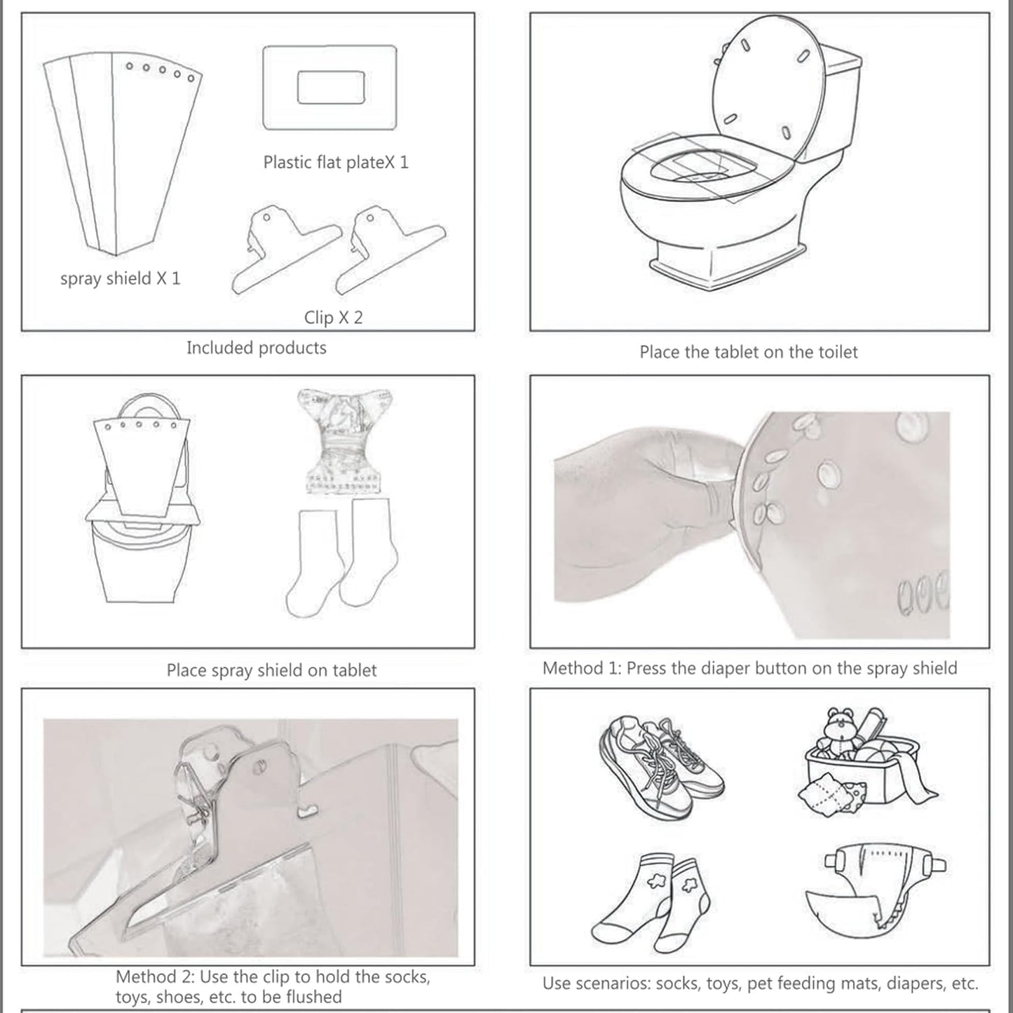 Cloth Diaper Sprayer Splatter Shield for Toilet, Snap Button Diaper Holder & Clips, Foldable Diaper Spray Bucket for Hands-Free Mess-Free Cleaning
