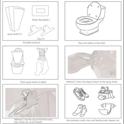 Cloth Diaper Sprayer Splatter Shield for Toilet, Snap Button Diaper Holder & Clips, Foldable Diaper Spray Bucket for Hands-Free Mess-Free Cleaning
