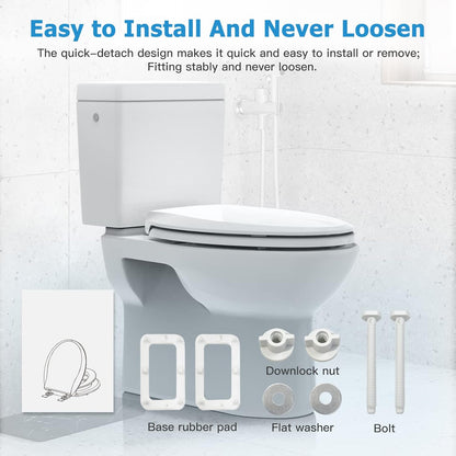 Elongated Toilet Seat with Built in Potty Training Seat, Potty Training Toilet Seat for Toddlers, Magnetic Kids Seat and Cover, Slow Close and Never Loosen, Fits both Adult and Child, White, 19"