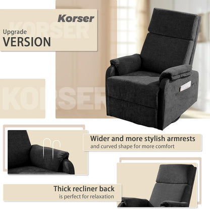 Korser Recliner Chair, Swivel Rocking Recliner Chair for Adults, Glider Rocking Chair, Small Nursery Chair Recliner for Living Room, Reclining Chair with Modern-Designed Armrests, Chenille, Beige