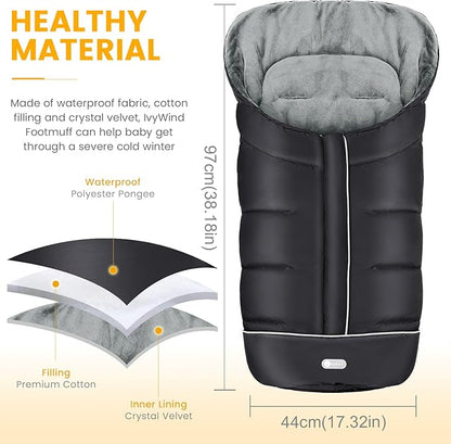 IvyWind Stroller Footmuff Universal, Warm Stroller Cover for Winter, Waterproof Baby Stroller Bunting Bag, Toddler Stroller Winter Sack for Cold Weather, Black