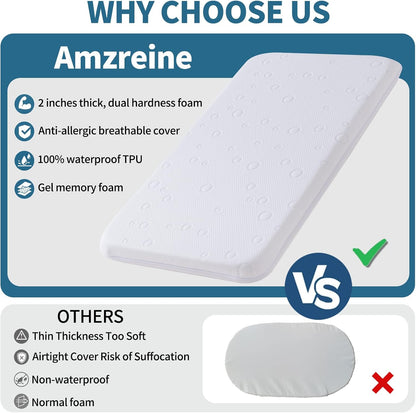 Baby Bassinet Mattress Pad, 41" x 29" x 2" Dual Sided Gel Memory Foam Mattress with Breathable Removable Soft Cover Fit for 4moms Breeze Plus Portable Playard