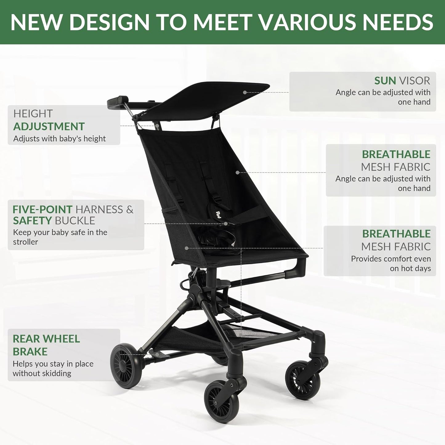 Lightweight Travel Stroller for Airplane,10.5 lbs Compact Foldable Baby Stroller with Sun Visor & Storage Basket,Convenience Airplane Strollers with Lockable Rear Wheels and Breathable Fabric,Midnight