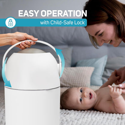 L.A. BABY Magic Diaper Pail - Patented 100% Odor-Free System with Child-Safe Lock - Award-Winning Design - No Refills Required - Works with Regular Trash Bags - White