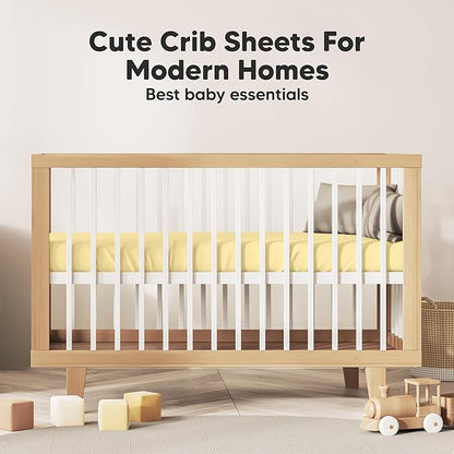 KeaBabies 2-Pack Organic Crib Sheets for Boys, Girls - 52x28 Fitted Crib Mattress Sheet Neutral, Breathable Jersey Cotton Cover for Baby Bed, Toddler Mattress, Soft & Cute Prints (Sunshine)
