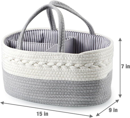 PandaEar Baby Diaper Caddy Organizer for Boys Girls, Portable Baby Diaper Basket, Travel Cotton Rope Diaper Caddy Change Organizer for Baby Shower Gifts Newborn Infants