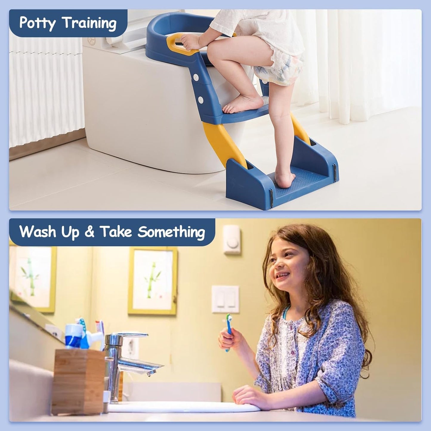 3 in 1 Toddler Potty Training Seat Chair with Ladder and Basin for Boys and Girls, Adjustable Kids Potty Training Seat for Toilet with Anti-Slip Wide Steps and Safety Handles (Green)