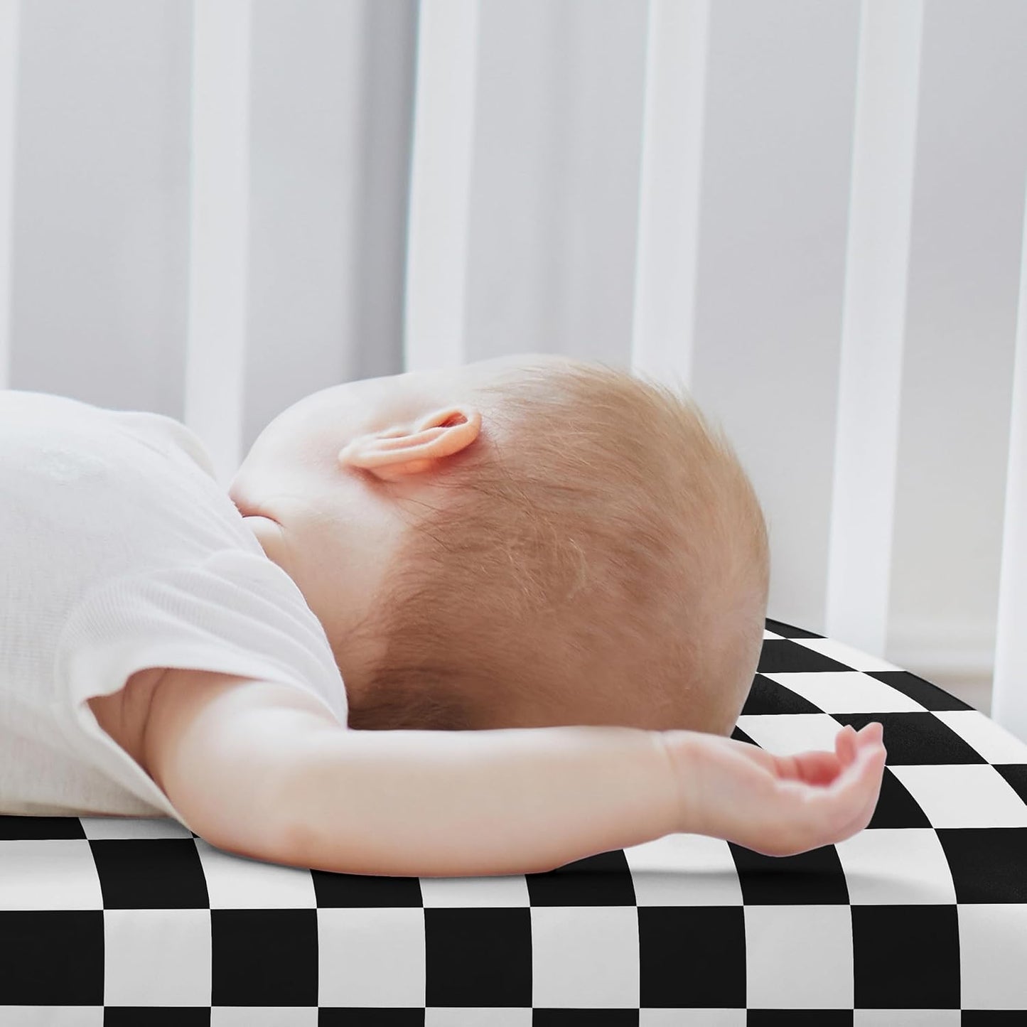 Sweet Jojo Designs 2-Piece Baby Bassinet Sheets Set (Black/White Gingham Checkered Plaid) for Boy/Girl, Infant Newborn Nursery, Oval, Rectangle & Hourglass Mattress (Solid Onyx & Classic Checkerboard)