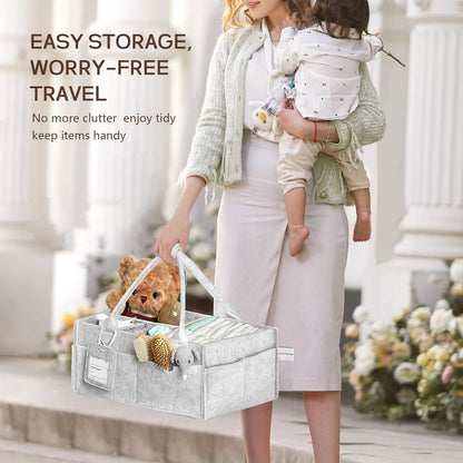 GEMII Diaper Caddy Organizer-Large Baby Caddy Organizer with Handle, Newborn Registry Essentials, Baby Shower Basket Gifts for Boys or Girls (Oatmeal, Large)