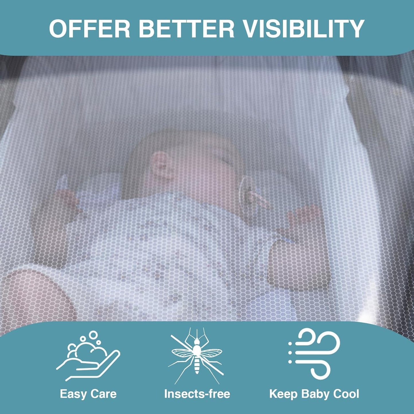 Baby Mosquito Net for Stroller, Perfect Bug Net for Strollers, Bassinets, Cradles, Playards, Pack N Plays and Portable Mini Crib, Baby Insect Netting Cover, Black