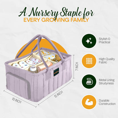 Large Diaper Caddy Organizer with Handle Neutral Boy Girl – Baby Basket for Nursery, Car, Changing Table – Portable Baby Storage with Compartments – Perfect for New Parents and Baby Shower Gifts