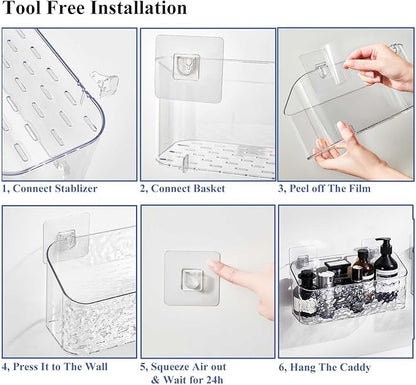Bath Toy Storage Organizer, Bathtub Toy Storage Holder, Large Capacity Wall Mounted Shower Caddy Shower Organizer, No Drill Shelves Basket, Wave, 2 Pack