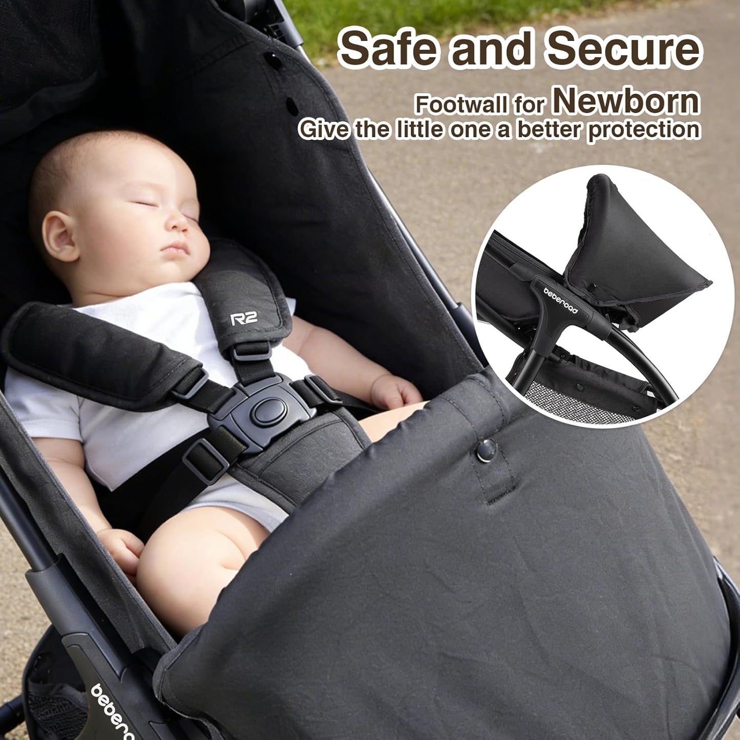 Beberoad Lightweight Baby Stroller for Airplane R2 Small Travel Stroller Compact Strollers Foldable, Infant Toddler Stroller with Adjustable Backrest, Cup Holder and Waterproof Canopy, Black
