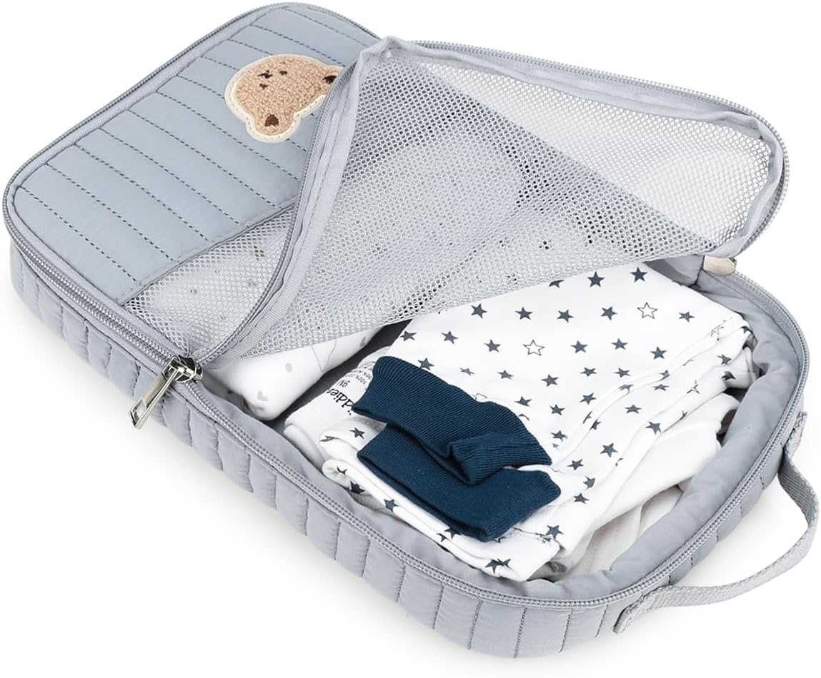 MOMIGO Baby Diaper Bag Organizer Pouches Waterproof Mini Diaper Bag - 2 pcs/set Foldable Hanging Bag Reusable, Washable or Cloth Diapers, with Gift for Baby Shower (Khaki（A）)