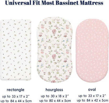 PHF 3 Pack Soft Mini Crib Sheets, Floral & Animal Pack N Play Sheets for Baby Boys Girls, No Slip Universal Fit for Pack N Play, Playard, Portable and Mini Crib Mattresses,Floral & Animal