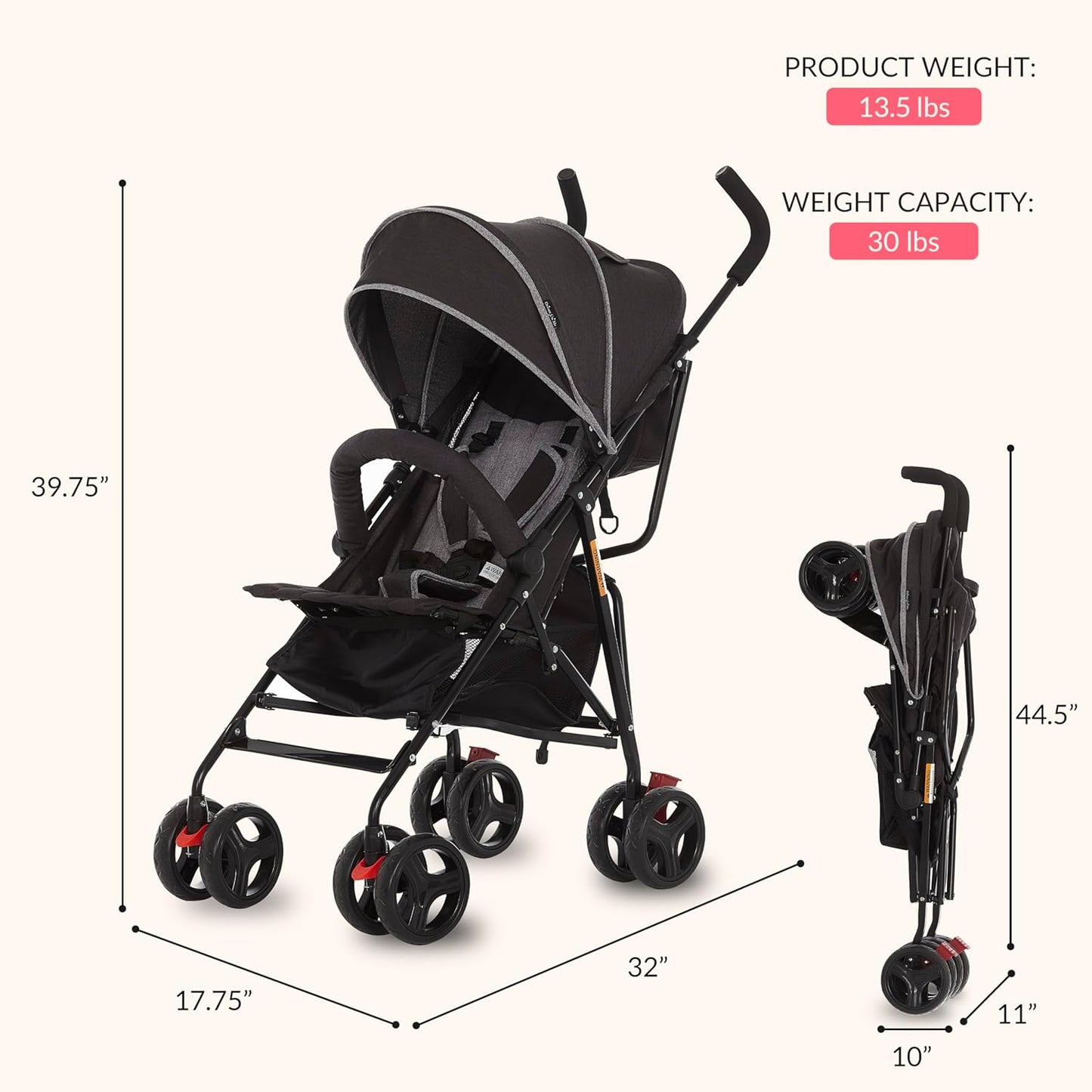 Dream On Me Vista Moonwalk Stroller, Disney Approved Lightweight Stroller for Toddlers and Infants, One-Hand Fold, Reclining Seat, Canopy with Sun Visor, Everyday & Travel Ready
