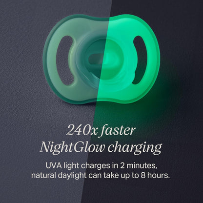 Tommee Tippee NightGlow Pod with 0-6 Month Ultra-Light NightGlow Pacifier, Charge Glow in the Dark Pacifiers in 2 Minutes, Portable UVC Paci Sterilizer, Adjustable Strap, AA Battery or USB Powered